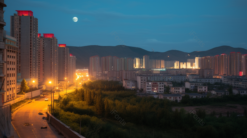昏黄路灯下的马路穿过的繁华的城市夜景,高清,摄影图,摄影图片,图片大全,摄影图免费下载